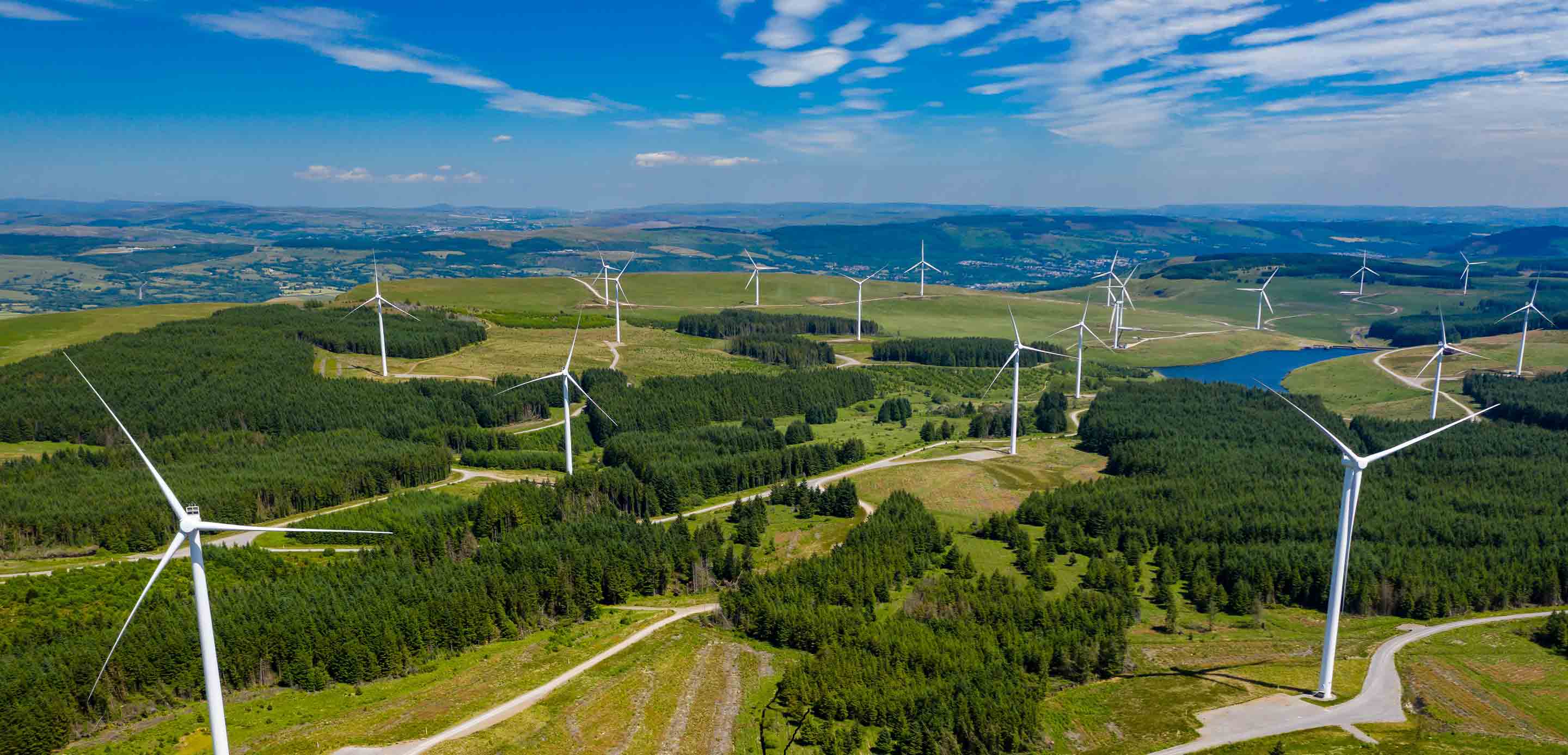 Wind turbine turns wind energy into electricity in the wind farm